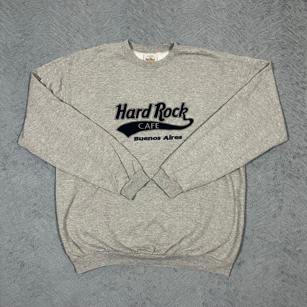 Vintage Hard Rock Cafe Crewneck Sweatshirt Mens XL Grey Navy Y2K Buenos Aires